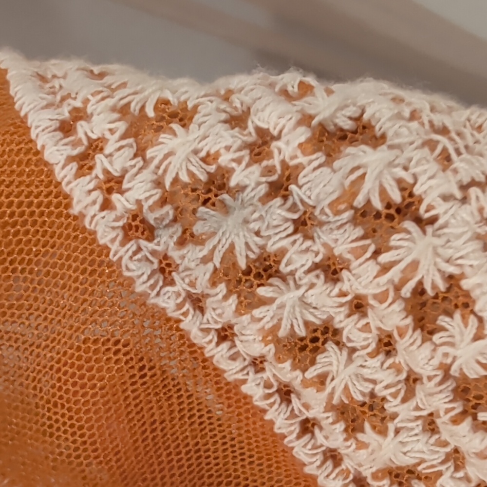 Bohemian Kimono in Mesh Tangerine With Cream Embroidery With Wide Sleeves - Picture 9 of 9